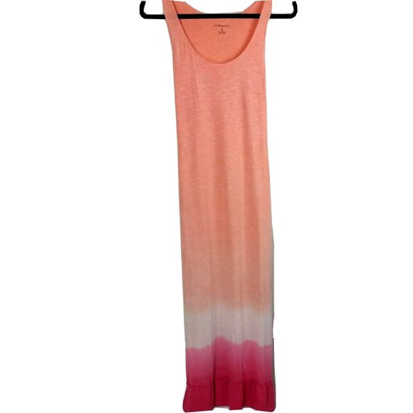 GH Bass Boho Maxi Dress Small Ombre Ruffle Hem Rope Tie Belt Orange Pink - Picture 1 of 3